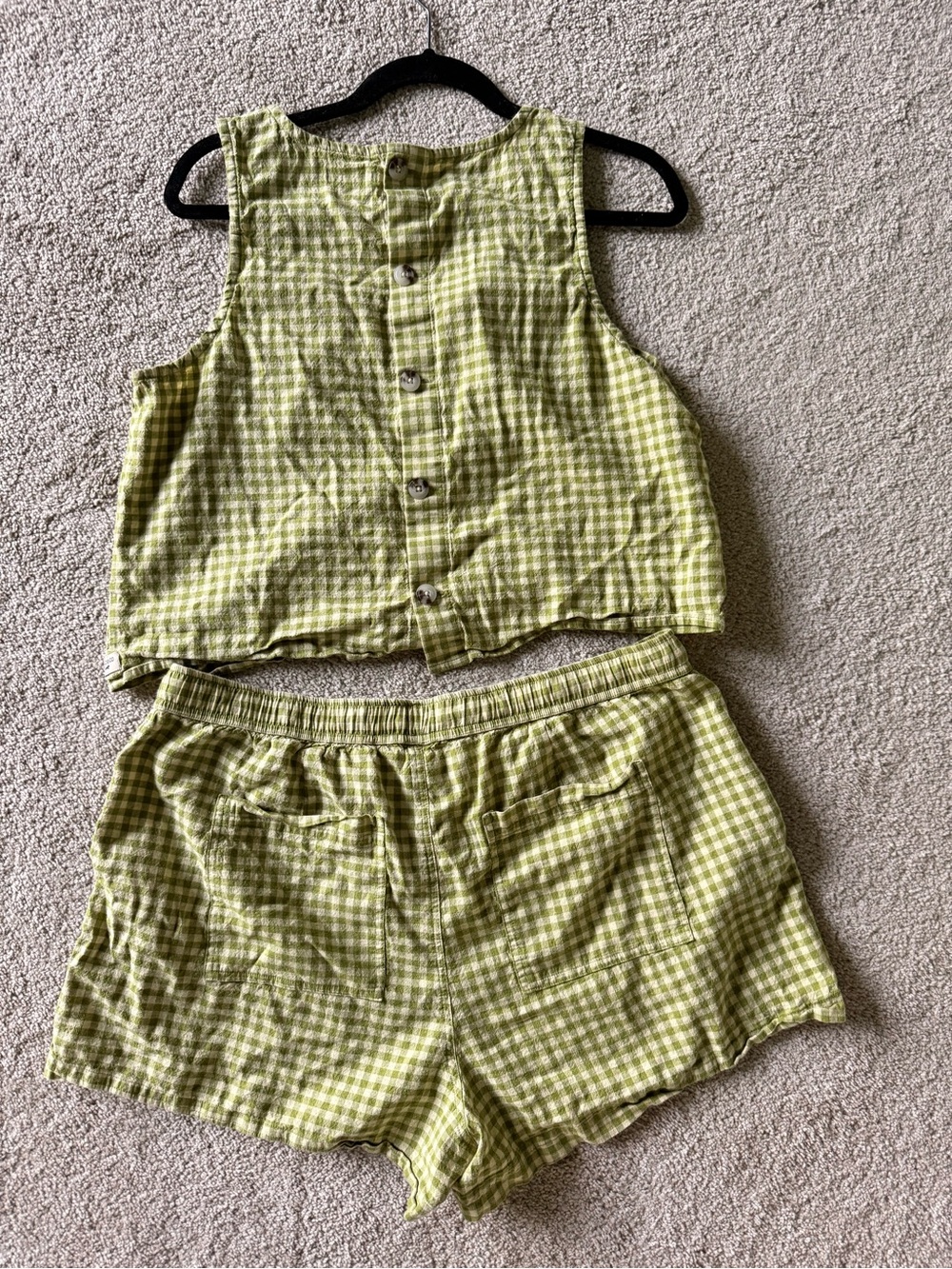 Toad and Co Taj HempTank and Shorts Set - Woodbine Green Gingham NWOT L/XL - Picture 6 of 8